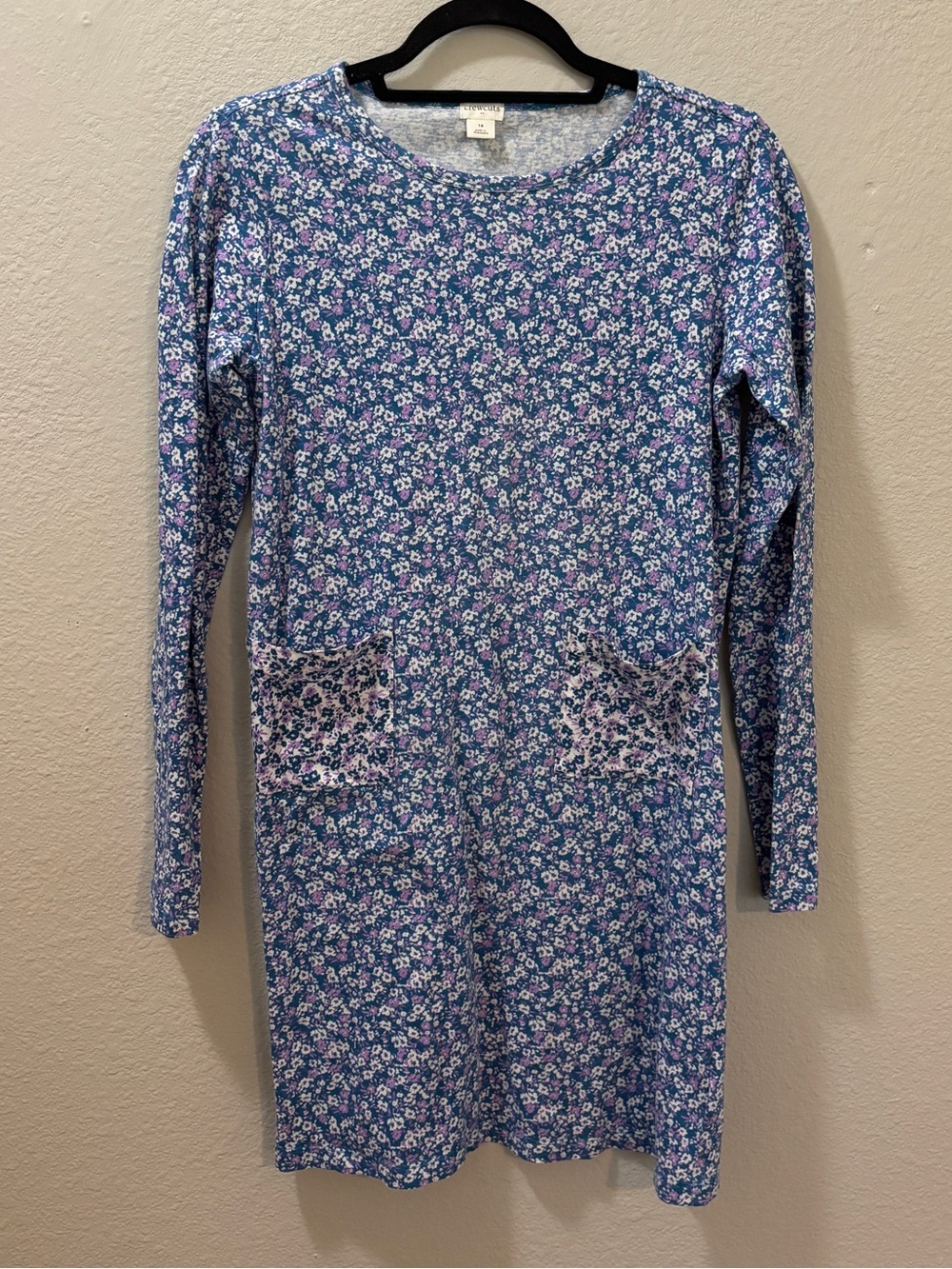Crewcuts Blue Ditsy Floral Long Sleeve Cotton T-Shirt Dress Size 14